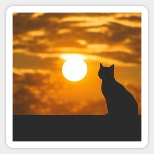 Black Cat Watching Sunset Sticker